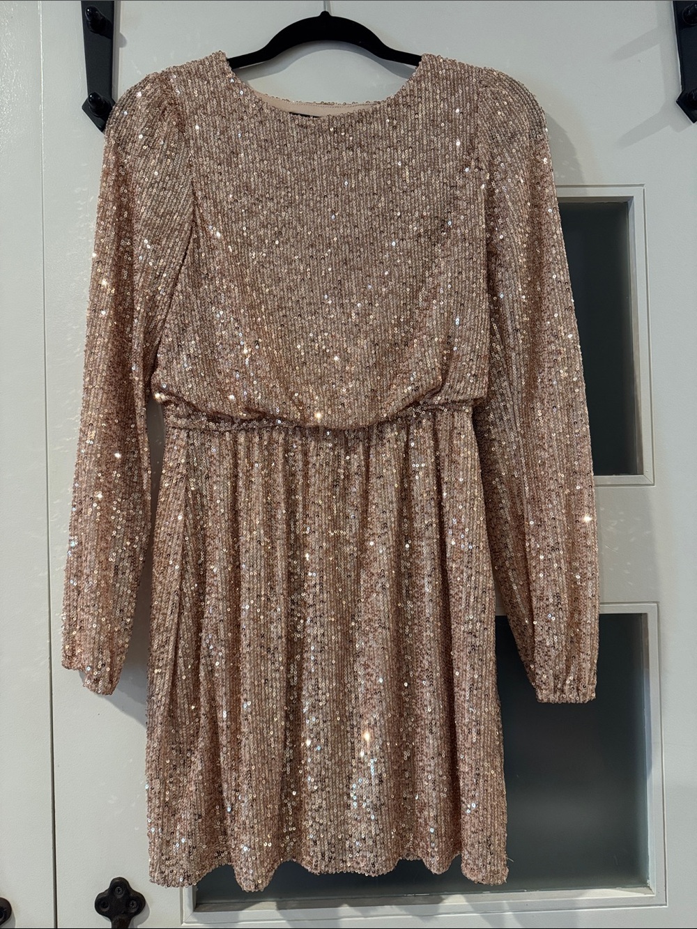 Sequin Long Sleeve Mini Dress in Rose Gold